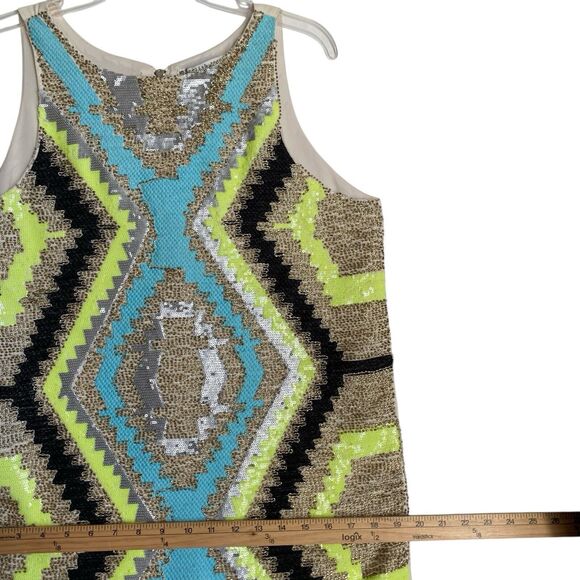 Vintage English Rose Mini Dress L Abstract Geometric Sequined Party Mod Retro - Picture 6 of 10